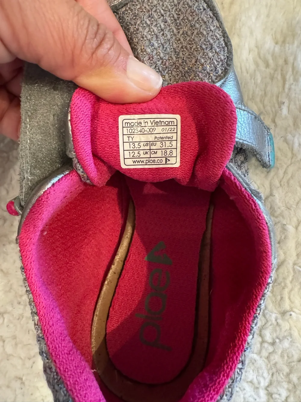 PLAE Kids Metallic Silver & Pink Hook-and-Loop Sneakers